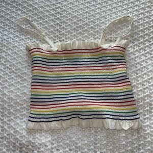 White and rainbow striped crop top size medium